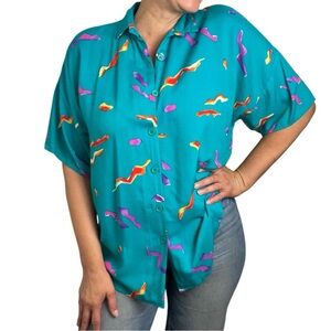 Vintage 1980’s Blue Shirt With Squiggle Print